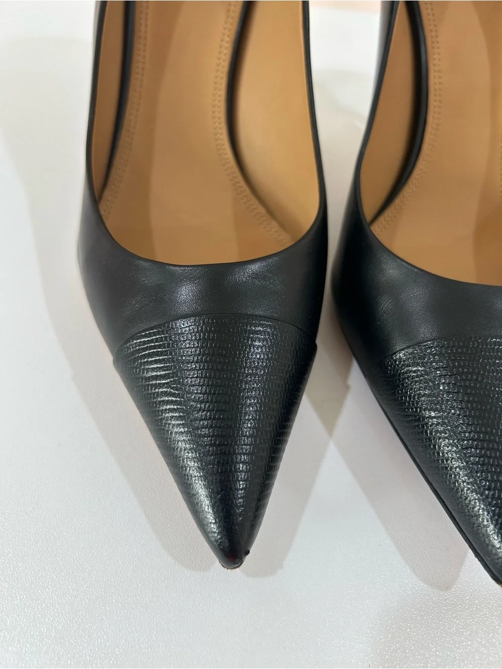 Tory Burch Penelope Heels Cap Toe Calfskin Leather Pumps with Heel Detail, Sz 8